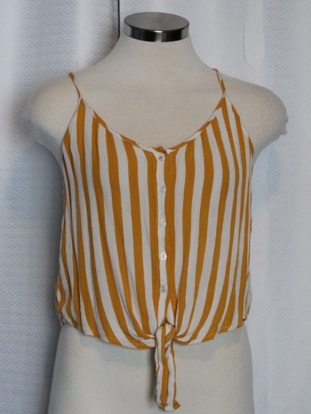Forever 21 Mustard White Crop Tank Adjustable Straps S